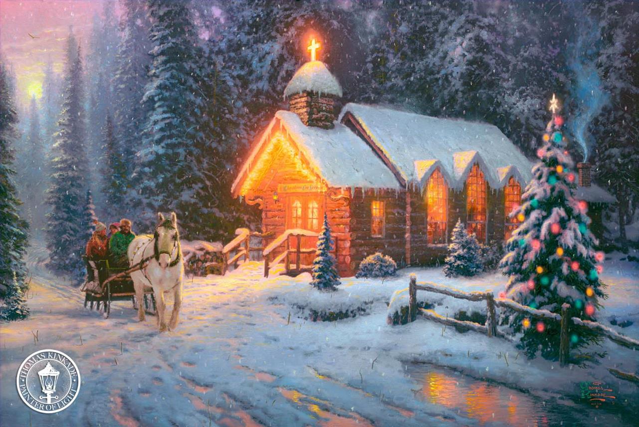 Chapelle de Noël I Thomas Kinkade Peintures à l'huile
